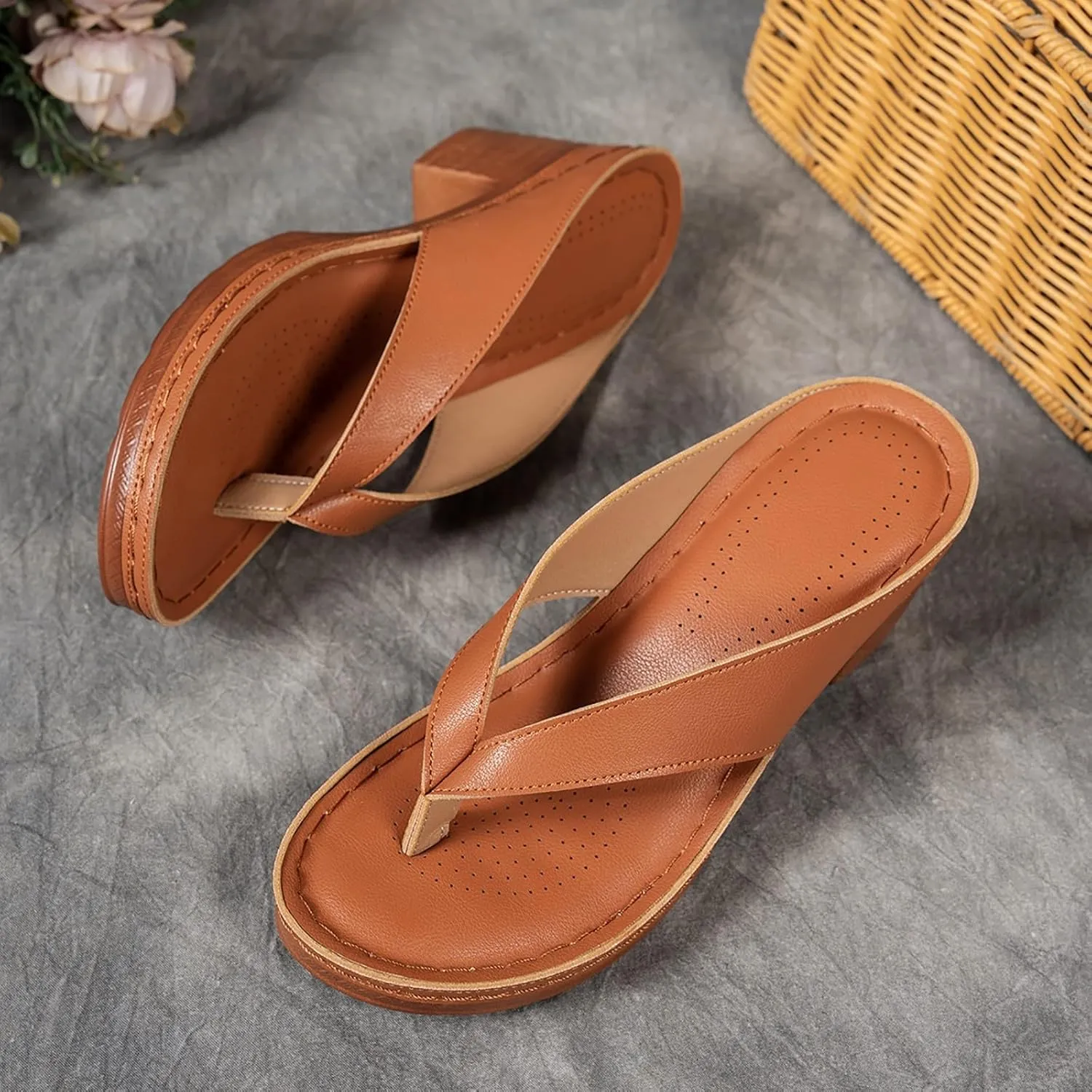 Heeled Sandals for Women Flip Flops Slip On Open Toe Chunky Heel Thong Slide 2025 Women's Summer Dressy Block Heel Fashion Dress Comfortable Bridal Party Wedding Shoes Casual Mules