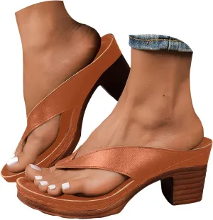 Heeled Sandals for Women Flip Flops Slip On Open Toe Chunky Heel Thong Slide 2025 Women's Summer Dressy Block Heel Fashion Dress Comfortable Bridal Party Wedding Shoes Casual Mules