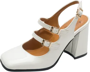 KiutSymo Chunky Heels for Women Mary Janes Pumps Slingback Ankle Strap High Heels Square Toe Dress Shoes Bridal Wedding Evening Party