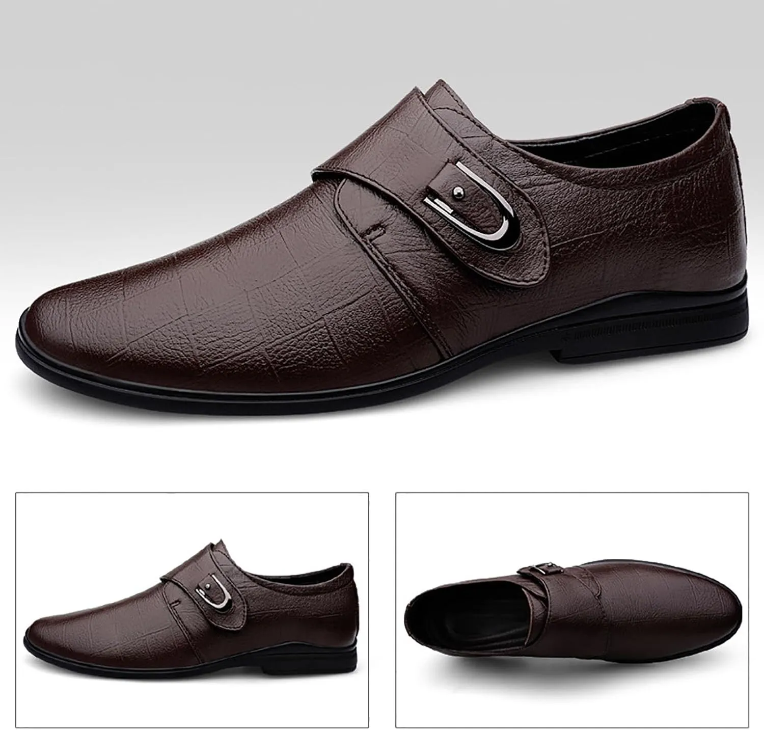 Men Dress Shoes Leather Shoes for Men，Convenient Buckle Soft Sole Elegant and Classic Breathable Dress Shoes
