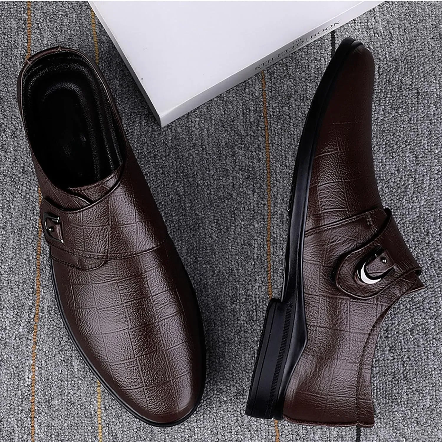 Men Dress Shoes Leather Shoes for Men，Convenient Buckle Soft Sole Elegant and Classic Breathable Dress Shoes