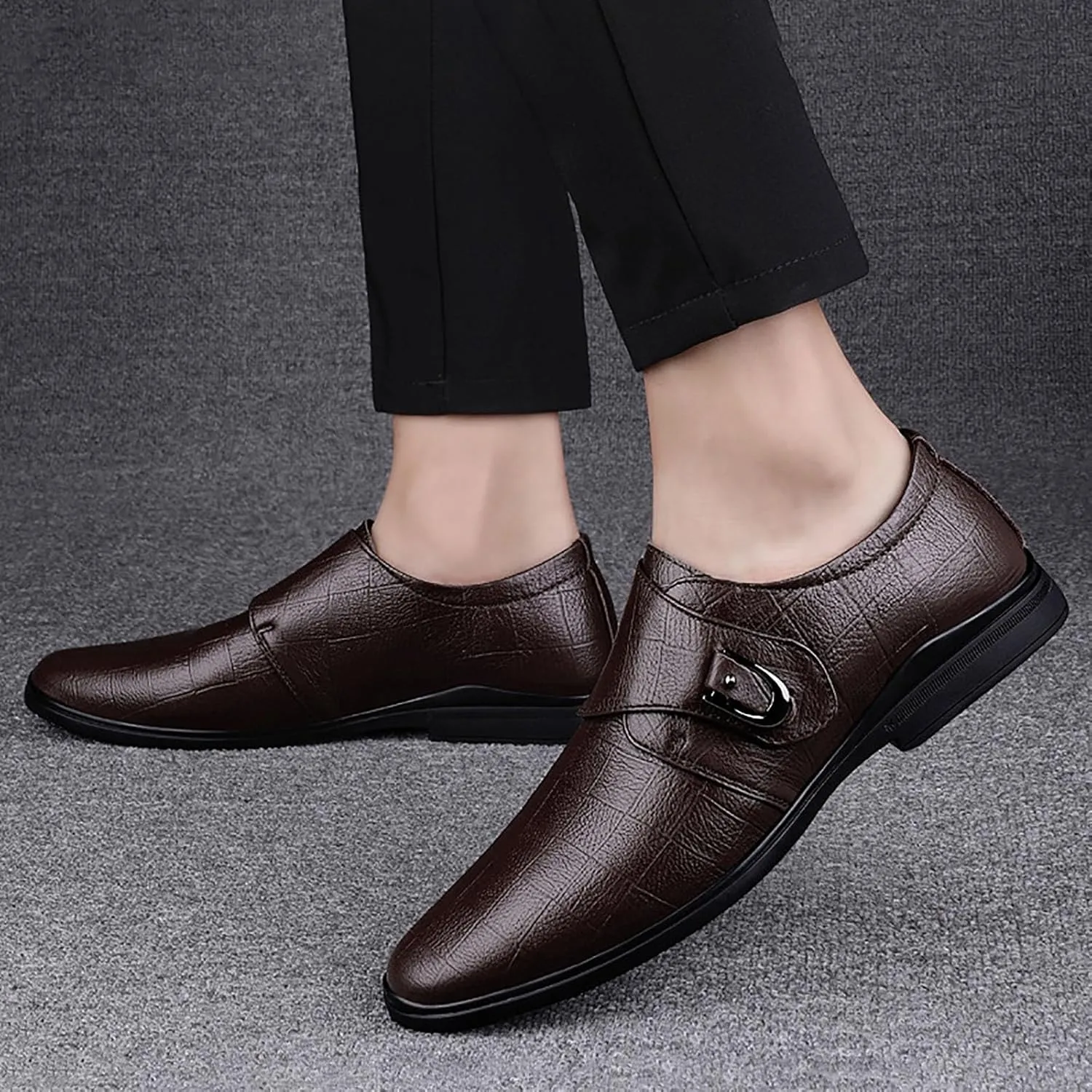 Men Dress Shoes Leather Shoes for Men，Convenient Buckle Soft Sole Elegant and Classic Breathable Dress Shoes