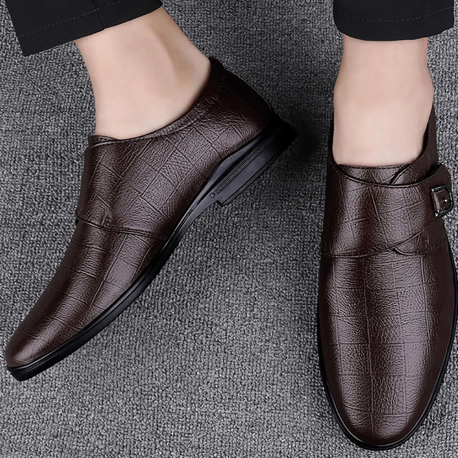Men Dress Shoes Leather Shoes for Men，Convenient Buckle Soft Sole Elegant and Classic Breathable Dress Shoes