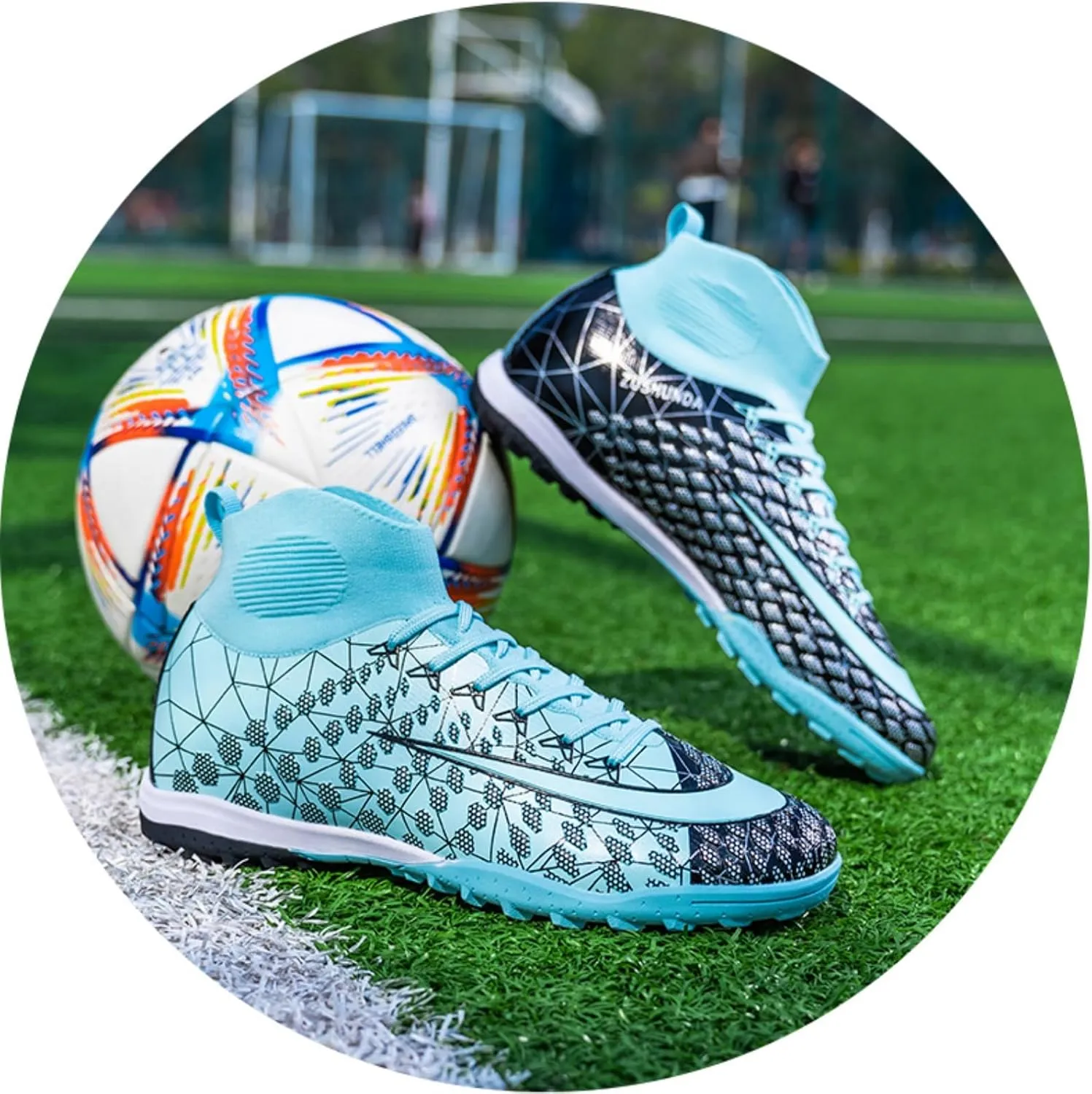 Men's High Top Breathable Soccer Shoes Outdoor Lightweight Wide Toe Students Grass Training Sneakers Outdoor Football Shoes