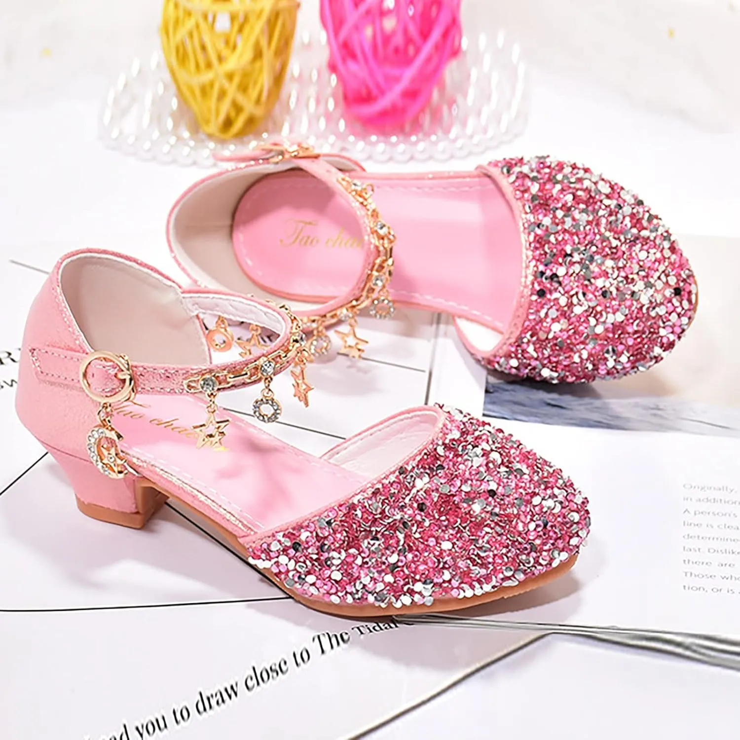 sfdgfhyf Little Kid Comfortable Sneakers Girls Low Heeled Dress Shoes Rhinestone Bows Low Heel Princess Flower (Pink, 1 Big Kids)