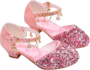 sfdgfhyf Little Kid Comfortable Sneakers Girls Low Heeled Dress Shoes Rhinestone Bows Low Heel Princess Flower (Pink, 1 Big Kids)