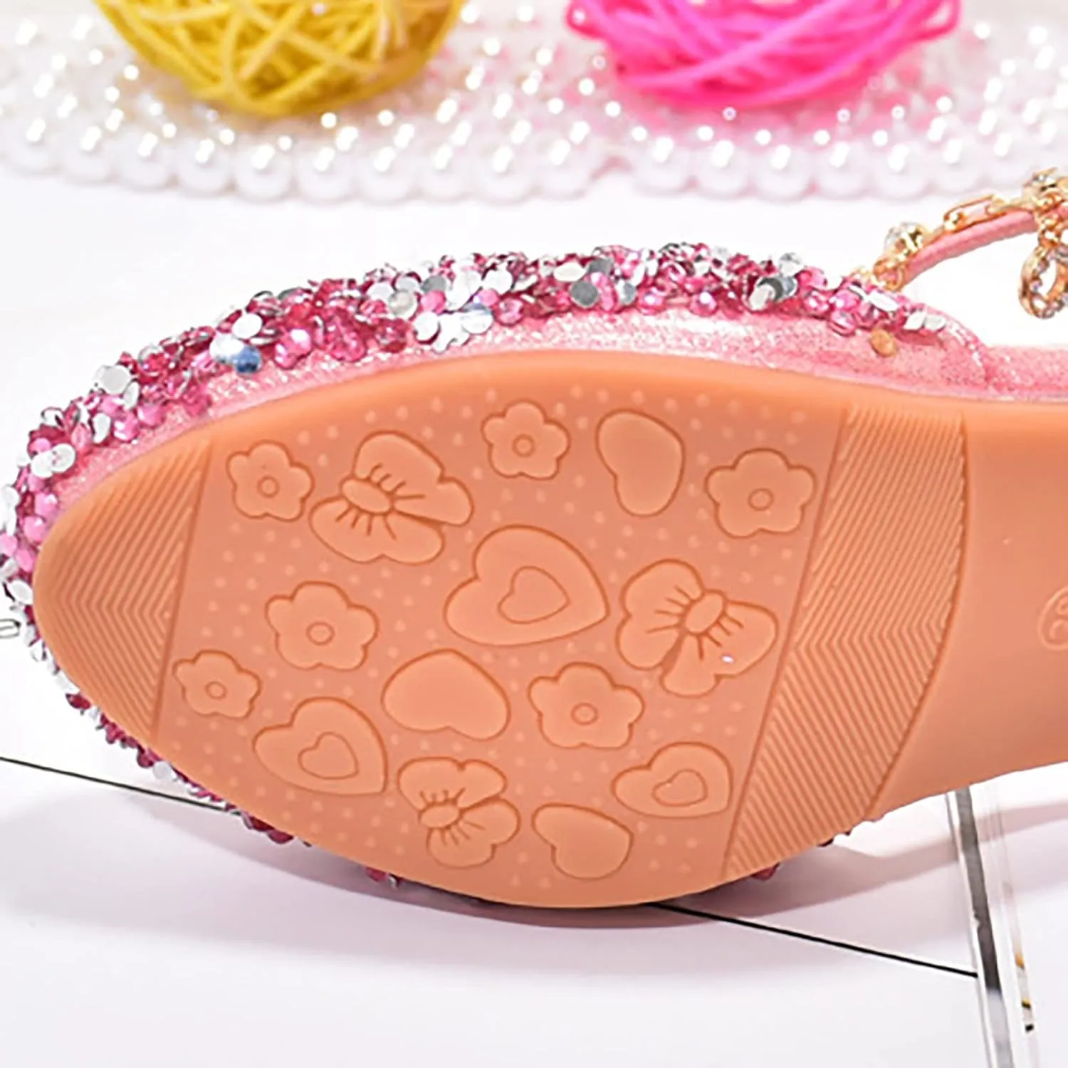 sfdgfhyf Little Kid Comfortable Sneakers Girls Low Heeled Dress Shoes Rhinestone Bows Low Heel Princess Flower (Pink, 1 Big Kids)