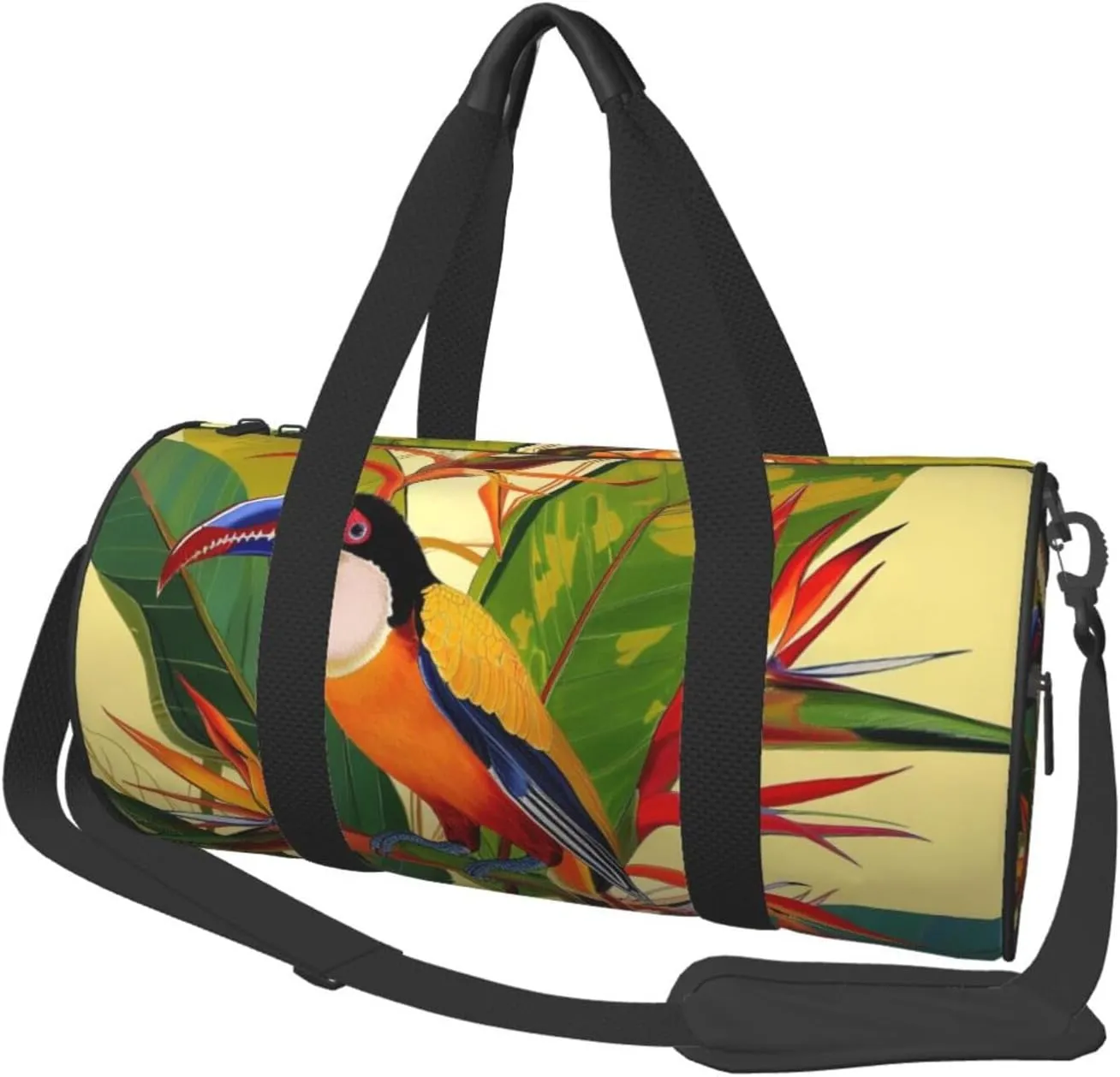 Tropical Bird of Paradise Printed Sports Gym Bag for Men Women Foldable Duffel Bag Carry On Weekender Bag for Travel Sports