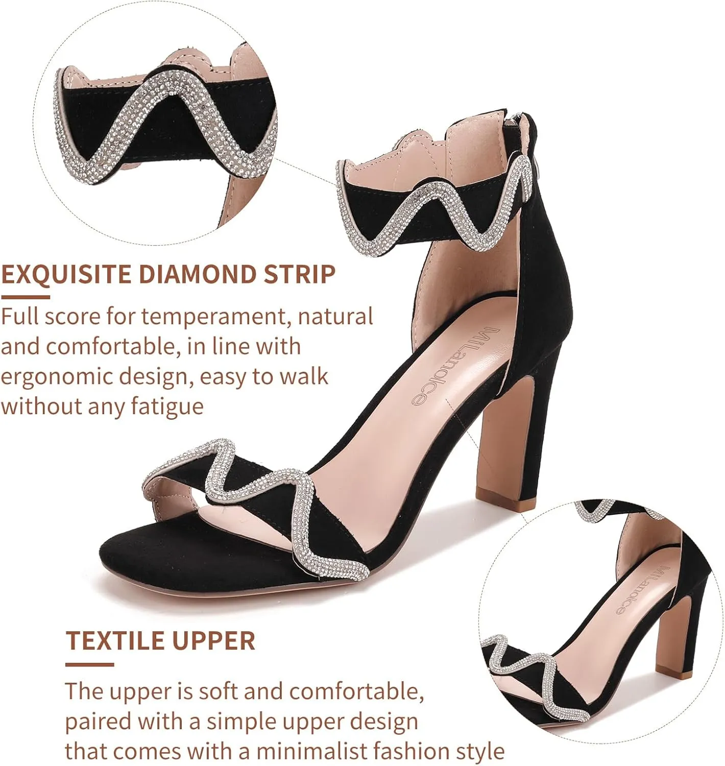 Women's Bow Tie Rhinestone Chunky High Heeled Sandals Square Toe Party Dress Wedding Shoes Suede Ankle Strap Pump Sandals