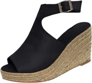 Women's Platform Sandals Orthopedic Slip On High Heel Sandals Fish Mouth Ankle Strap Metal Buckle Espadrilles Slingback Wedges for Summer Beach Oceanside Holiday Outdoor